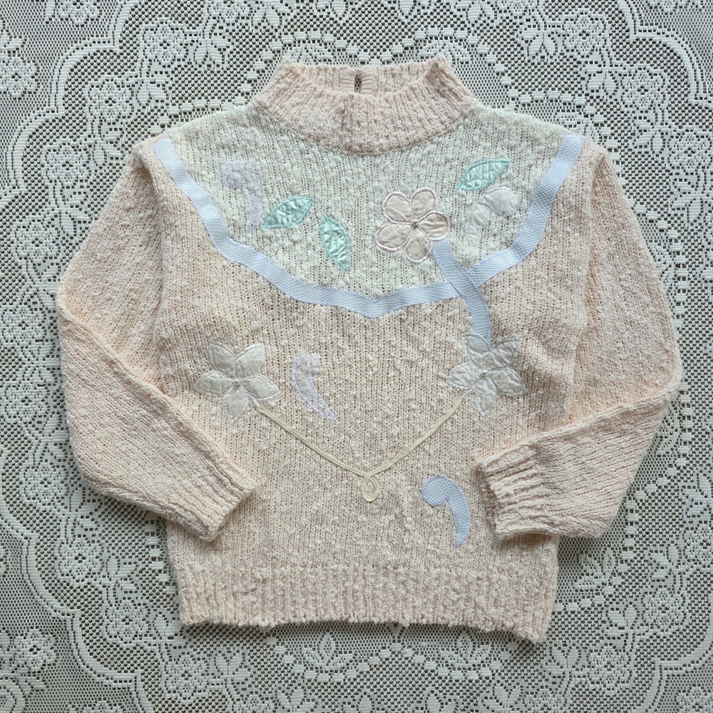 Spice of Life Sweater Sz M Pink 80s Retro Fairy Mock Neck Pastel Popcorn Fabric